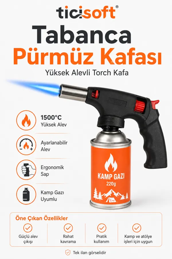 Tabanca Pürmüz Kafası 1500°C Yüksek Alevli Ayarlanabilir Torch Kafa Kamp Gazı Uyumlu Ergonomik Saplı