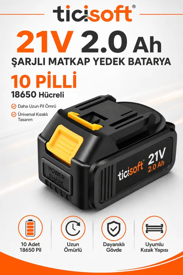 21V 2.0Ah Şarjlı Matkap Yedek Batarya 10 Adet 18650 Hücreli Üniversal Kızaklı Akü