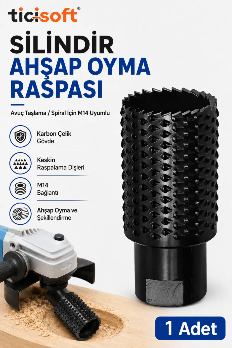 M14 Silindir Ahşap Oyma Raspası Avuç Taşlama Spiral Uyumlu Karbon Çelik Raspalama Tıraşlama Şekillendirme Ucu