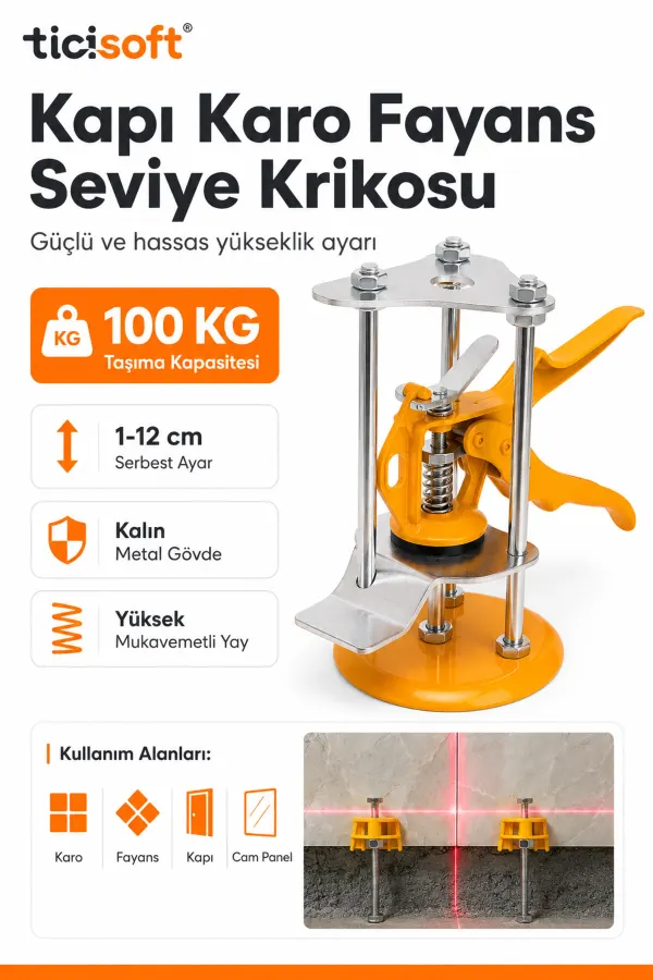 Kapı Karo Fayans Seviye Krikosu 100 Kg Taşıma Kapasiteli 1-12 cm Ayarlı Yükseklik Konumlandırıcı Tesviye Sabitleme Aleti