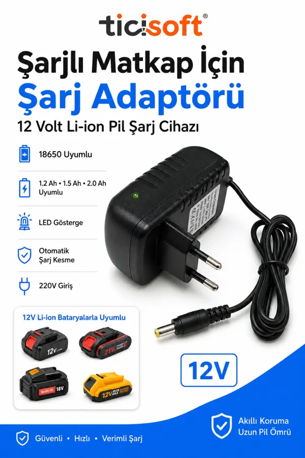 12V Li-ion Şarj Adaptörü Şarjlı Matkap Batarya Şarj Cihazı 18650 Uyumlu 1.2Ah 1.5Ah 2.0Ah LED Göstergeli