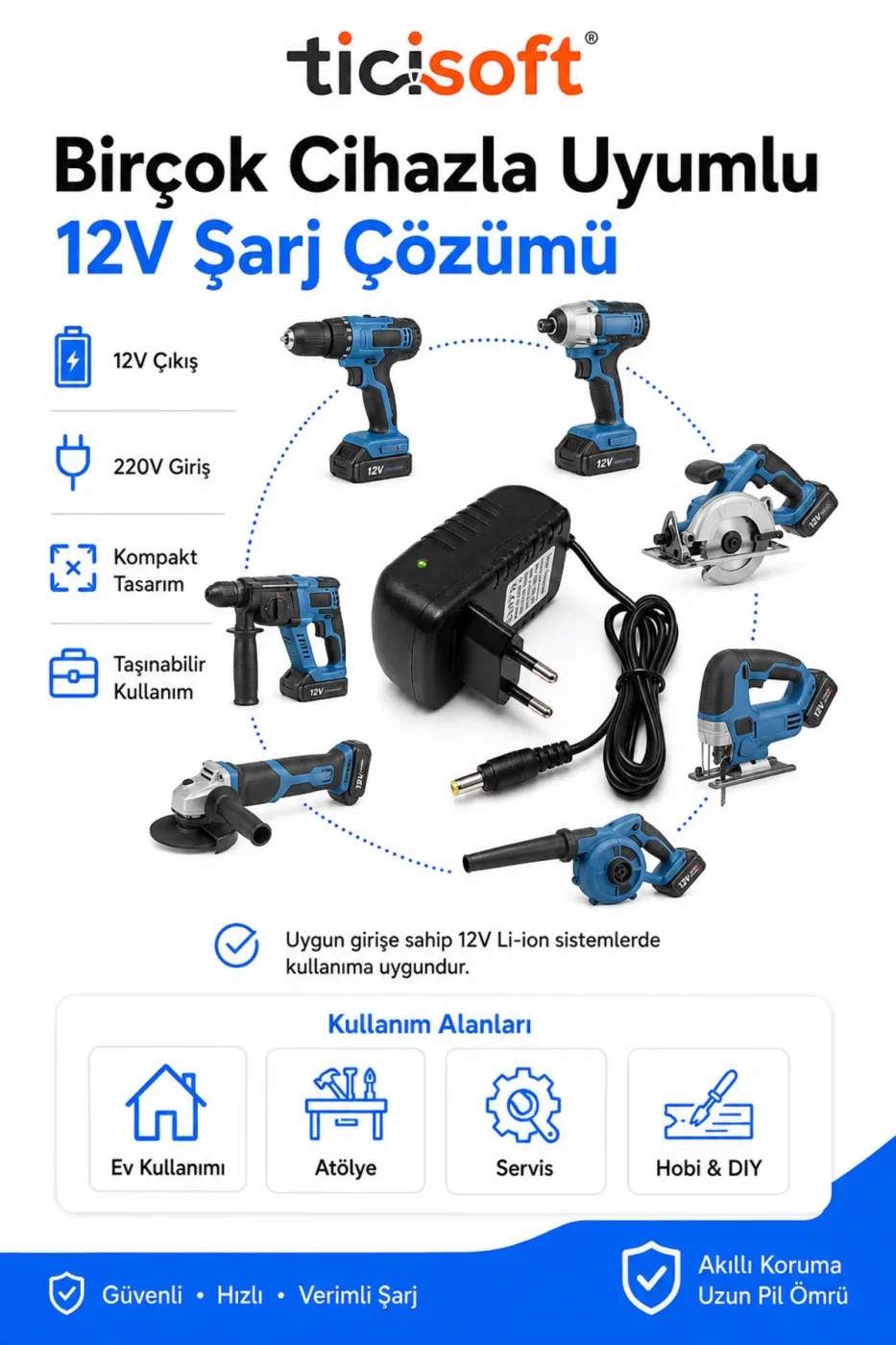 12V Li-ion Şarj Adaptörü Şarjlı Matkap Batarya Şarj Cihazı 18650 Uyumlu 1.2Ah 1.5Ah 2.0Ah LED Göstergeli