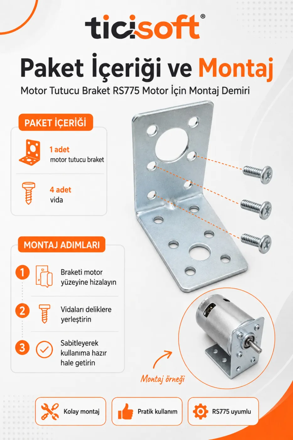 RS775 Motor Tutucu Braket Montaj Demiri 4 Adet Vidalı Sabitleme Aparatı