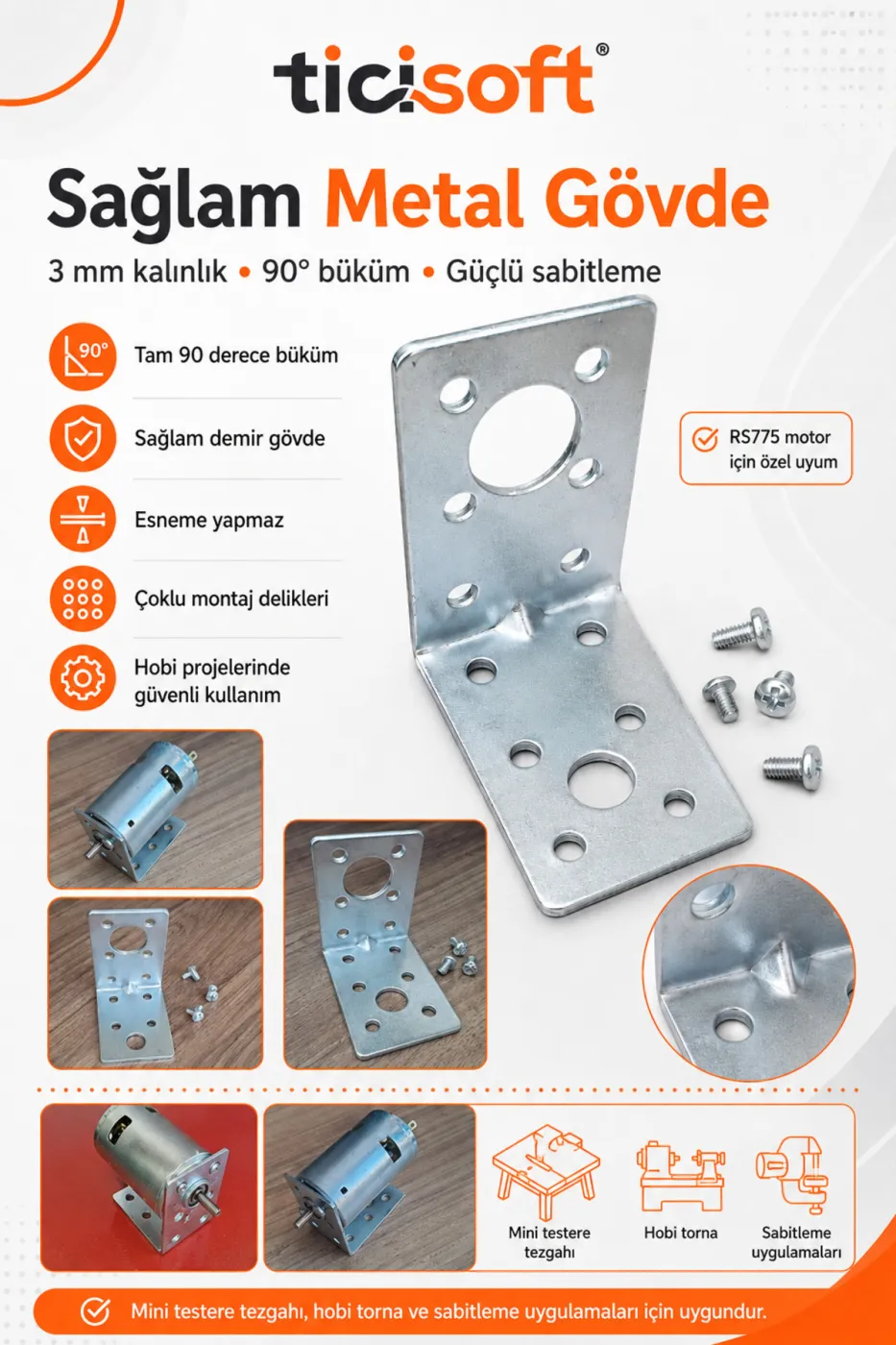 RS775 Motor Tutucu Braket Montaj Demiri 4 Adet Vidalı Sabitleme Aparatı