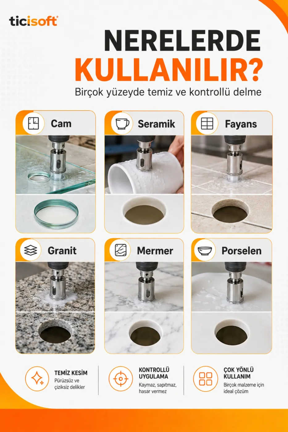 48 mm Elmas Kaplı Panç Delici Uç Cam Seramik Mermer Granit Delme Matkap Ucu