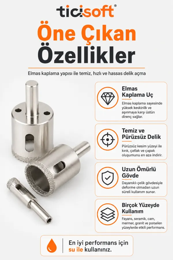 Cam Fayans Mermer Granit Seramik Porselen Delme Panç Seti Elmas Uçlu 6-30 mm 9 Parça
