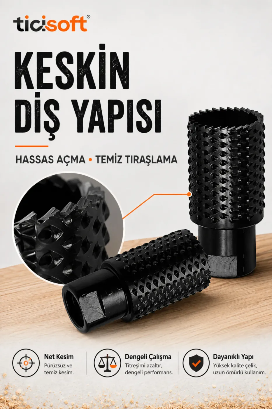 Avuç Taşlama İçin M14 Silindir Ahşap Oyma Rasp Ucu – Karbon Çelik Traşlama ve Şekillendirme Aparatı