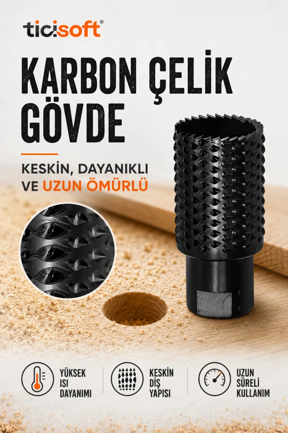 Avuç Taşlama İçin M14 Silindir Ahşap Oyma Rasp Ucu – Karbon Çelik Traşlama ve Şekillendirme Aparatı