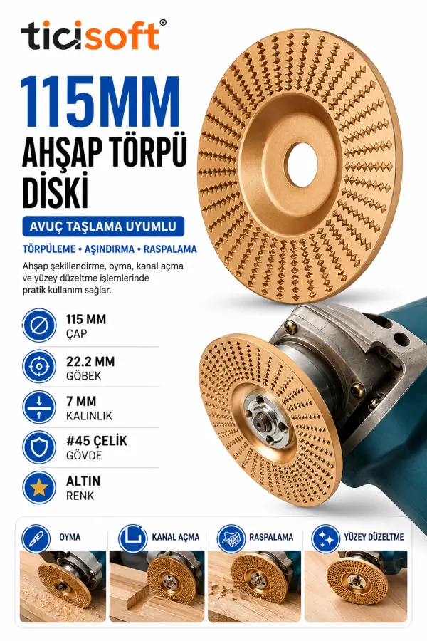 115 mm Ahşap Törpü Diski Avuç Taşlama Uyumlu Oyma Raspalama Aşındırma Şekillendirme Diski 22.2 mm