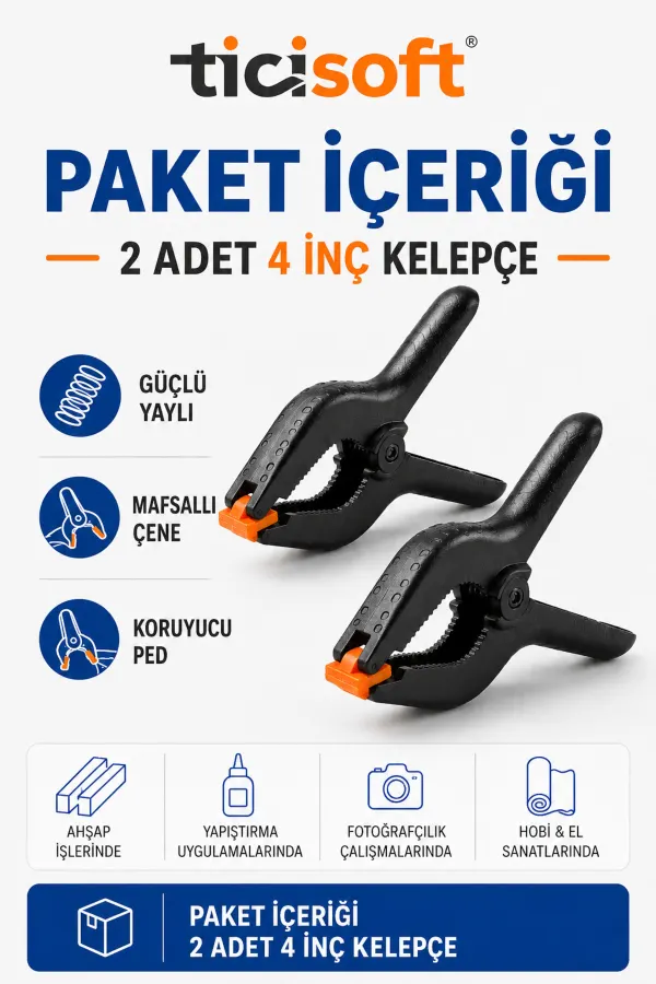 2 Adet 4 İnç Mandal Tipi Plastik Kelepçe Seti Güçlü Yaylı Mafsallı Çene İşkence Kıskaç Mengene