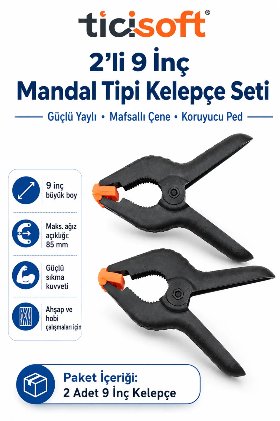2 Adet 9 İnç Mandal Tipi Plastik Kelepçe Seti Güçlü Yaylı Mafsallı Çene İşkence Kıskaç