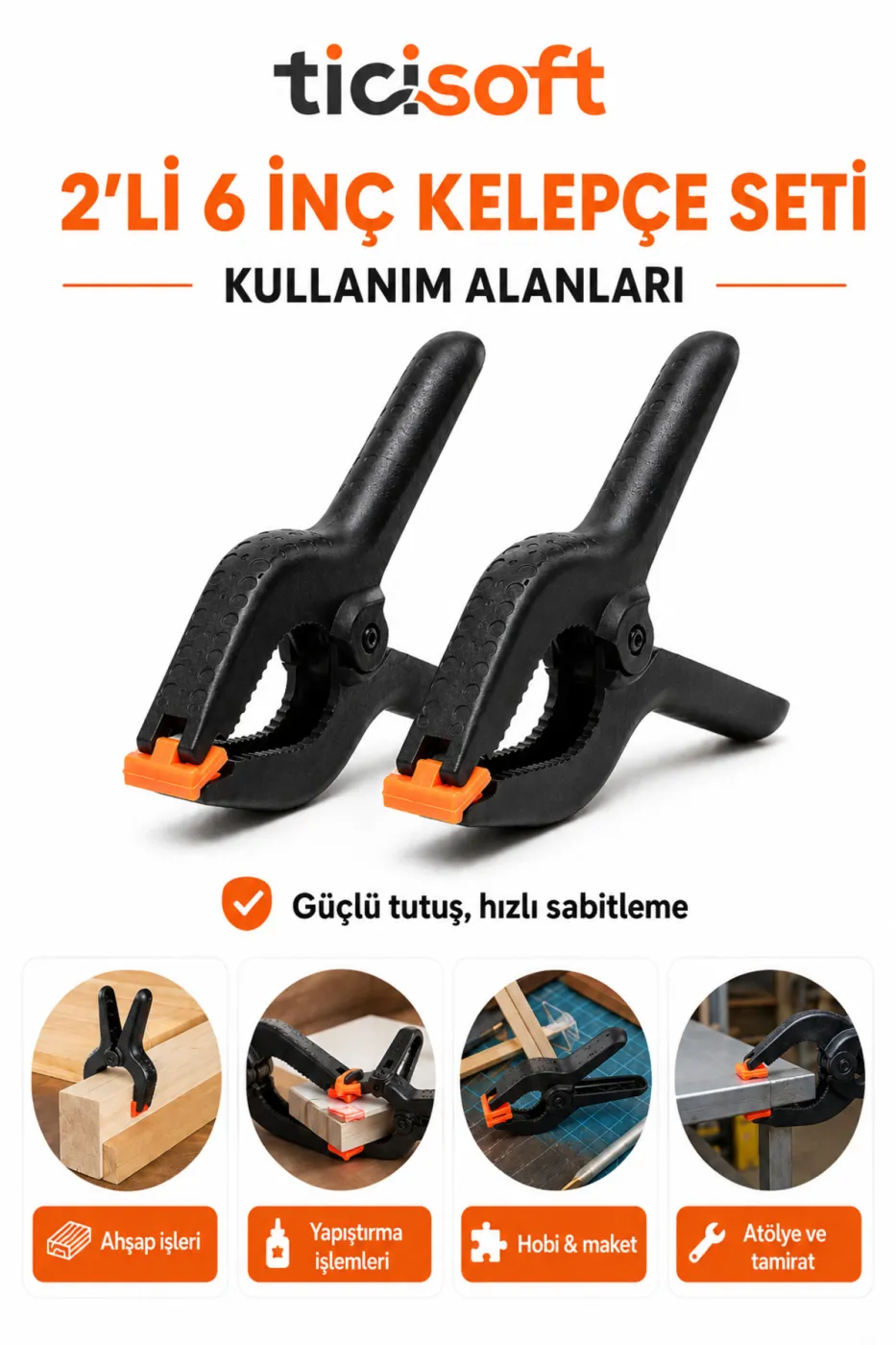 2 Adet 6 İnç Mandal Tipi Plastik Kelepçe Seti Güçlü Yaylı Mafsallı Çene İşkence Kıskaç
