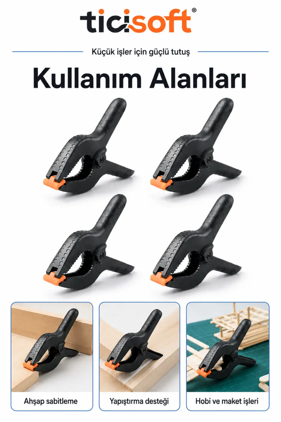 4 Adet 3 İnç Mandal Tipi Plastik Kelepçe Seti Güçlü Yaylı Mafsallı Çene İşkence Kıskaç