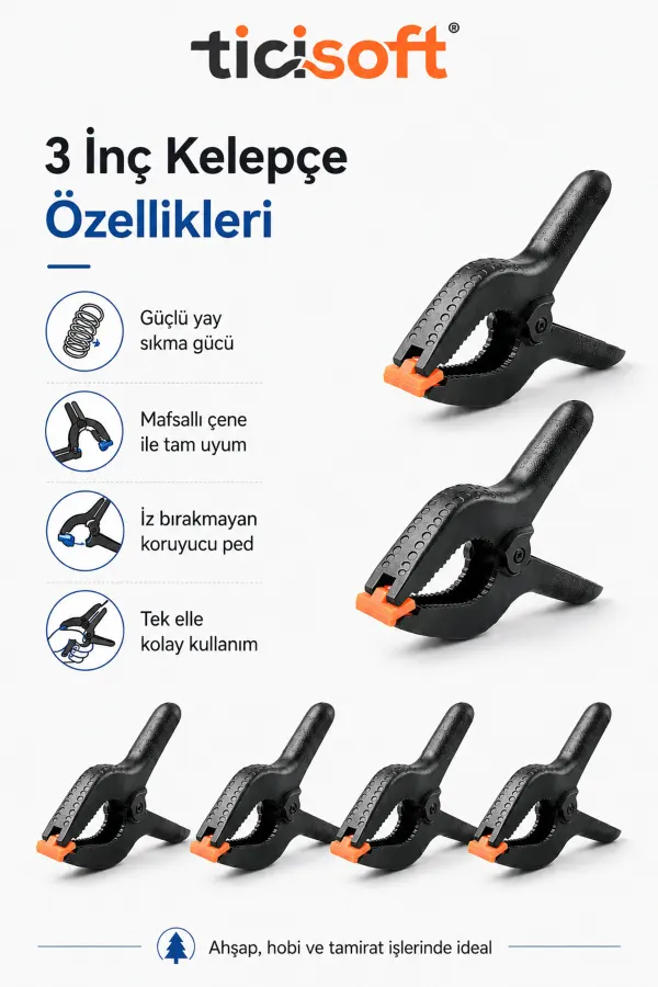 4 Adet 3 İnç Mandal Tipi Plastik Kelepçe Seti Güçlü Yaylı Mafsallı Çene İşkence Kıskaç