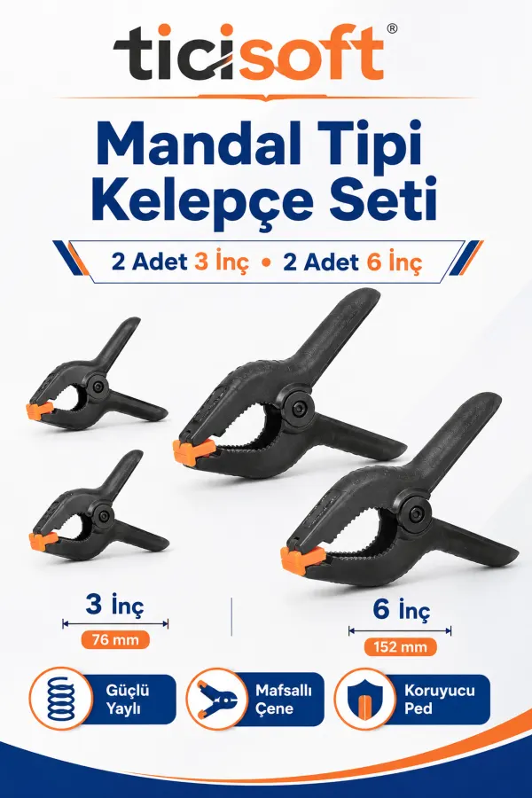 Mandal Tipi Plastik Kelepçe Seti 4 Parça 2 Adet 3 İnç + 2 Adet 6 İnç Güçlü Yaylı İşkence