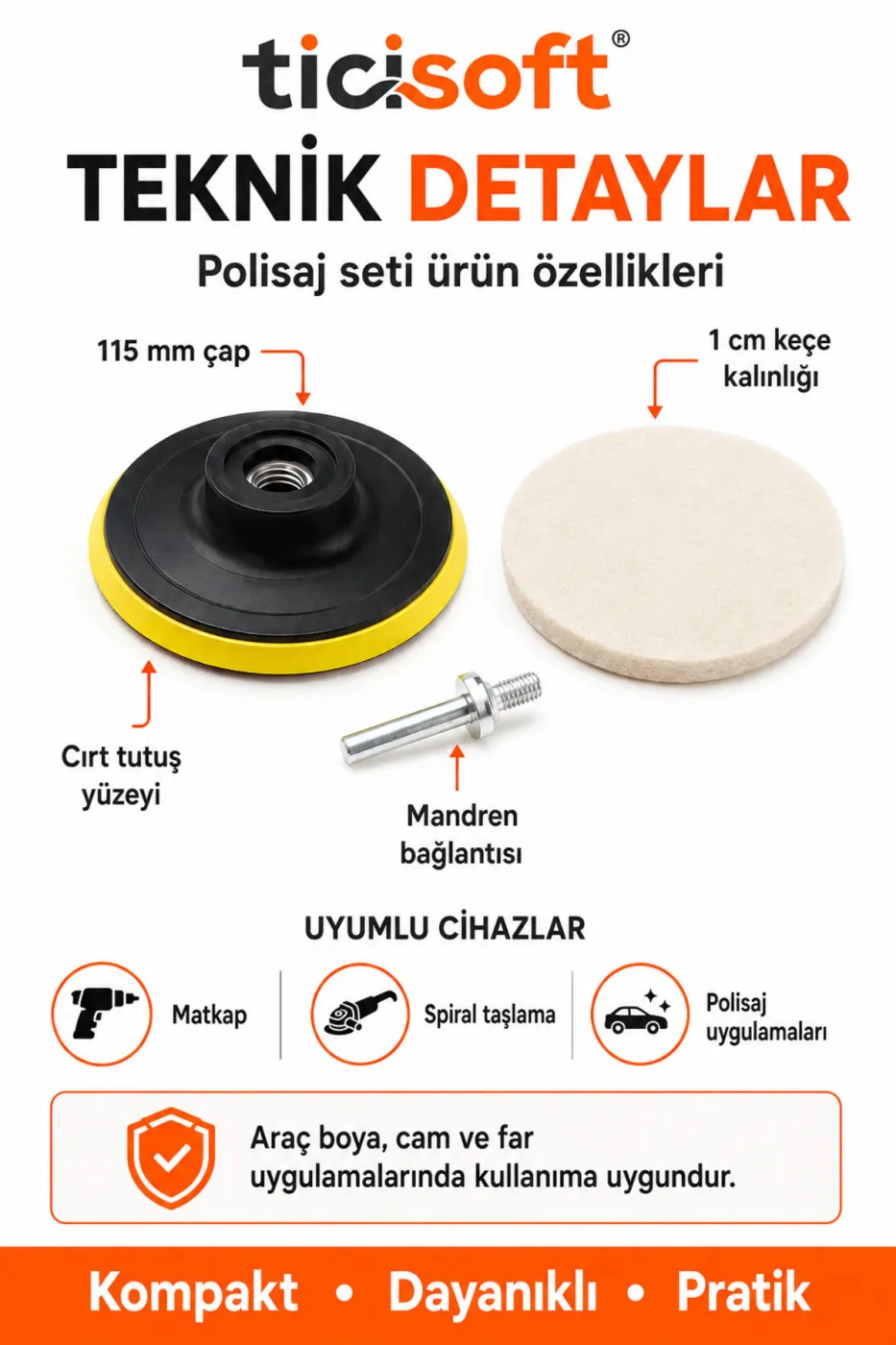 8 Parça 115 mm Polisaj Seti Yün Keçe Disk Cırtlı Taban Matkap ve Avuç Taşlama Uyumlu Far Cam Boya Parlatma Seti