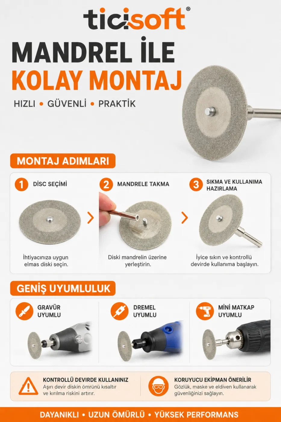 4 Parça Elmas Dremel Disk Seti 3-4-5 cm Cam Mermer Granit Taş Fayans Kesme Zımparalama Diski Mandrelli