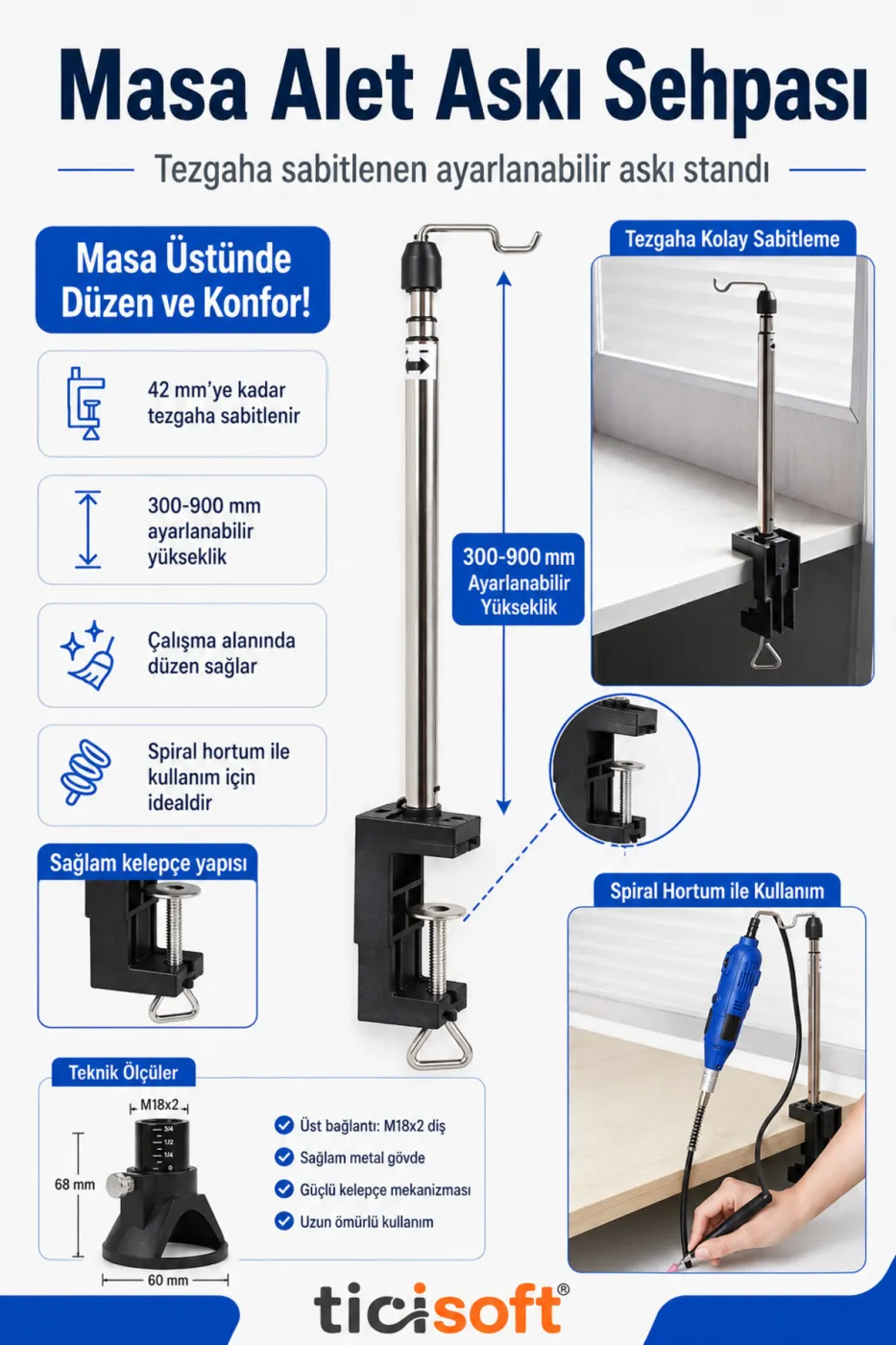 3 Parça Gravür Makinesi Stand Seti Spiral Uzatma Hortumu Masa Alet Askı Sehpası ve Dik Delme Aparatı