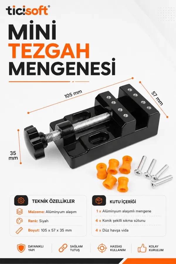 Mini Tezgah Mengenesi Alüminyum Alaşım El Mengenesi Ayarlanabilir Sabitleme Kelepçesi 4 Konik Sütunlu