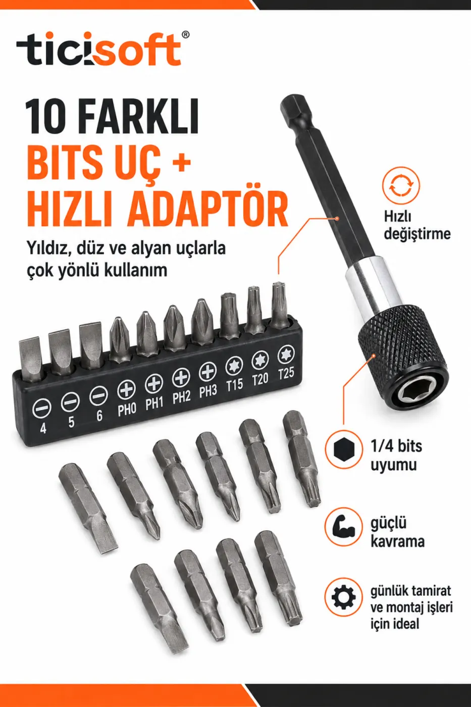 14 Parça Matkap İçin Vidalama Uç Seti 1/4 Hex Köşe Vidalama Adaptörü Esnek Hortum Hızlı Bits Adaptörü