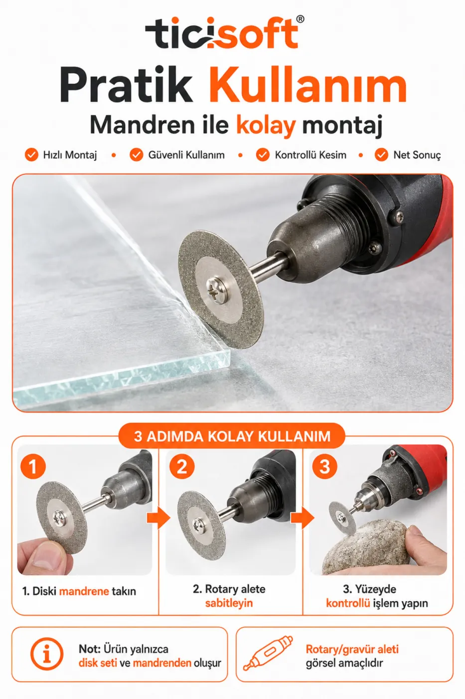 3-4-5 cm Elmas Kesme Disk Seti Dremel Uyumlu Cam Mermer Granit Fayans Taş Kristal Kesme ve Taşlama Diski