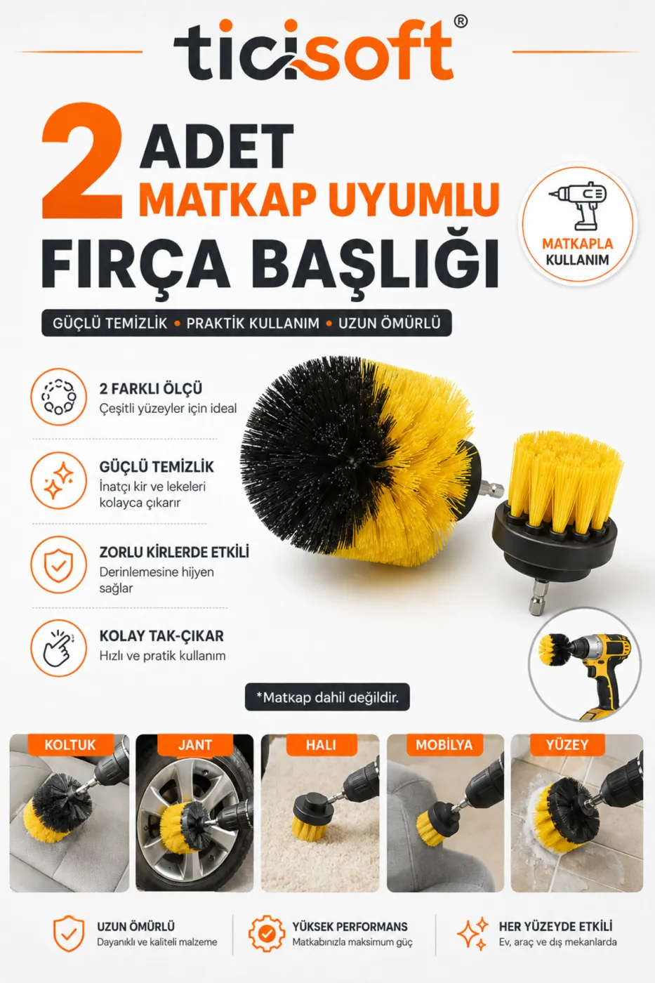 6 Parça Oto Detay Temizlik Seti Matkap Ucu Fırça Başlığı Detay Fırçası Mikrofiber Bez ve Sünger
