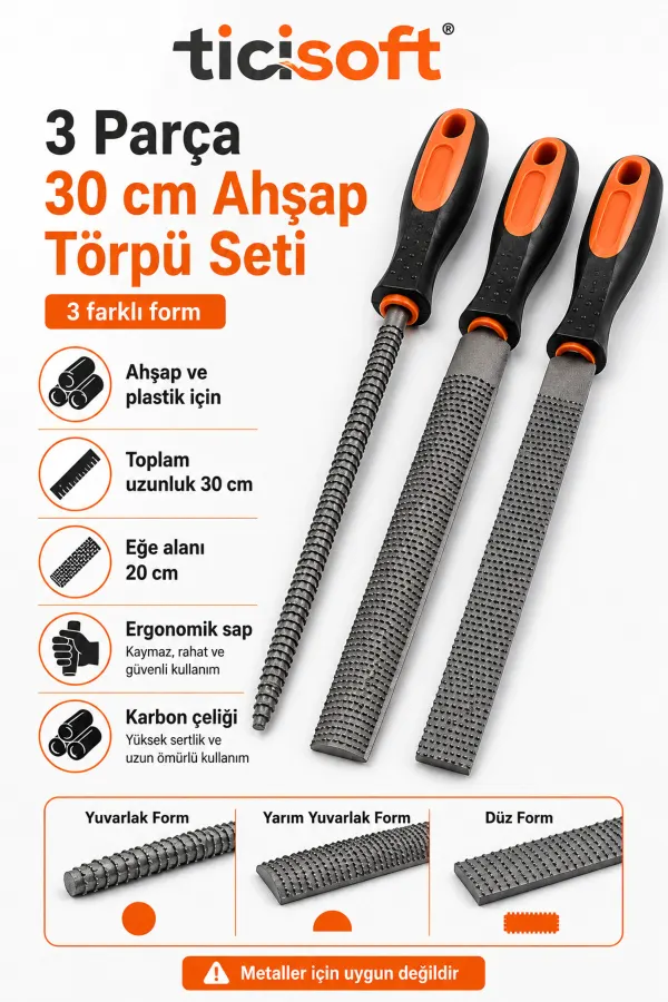Ahşap Törpü Eğe Seti 9 Parça 30 cm Büyük ve 16 cm Mini Karbon Çeliği Törpü Seti