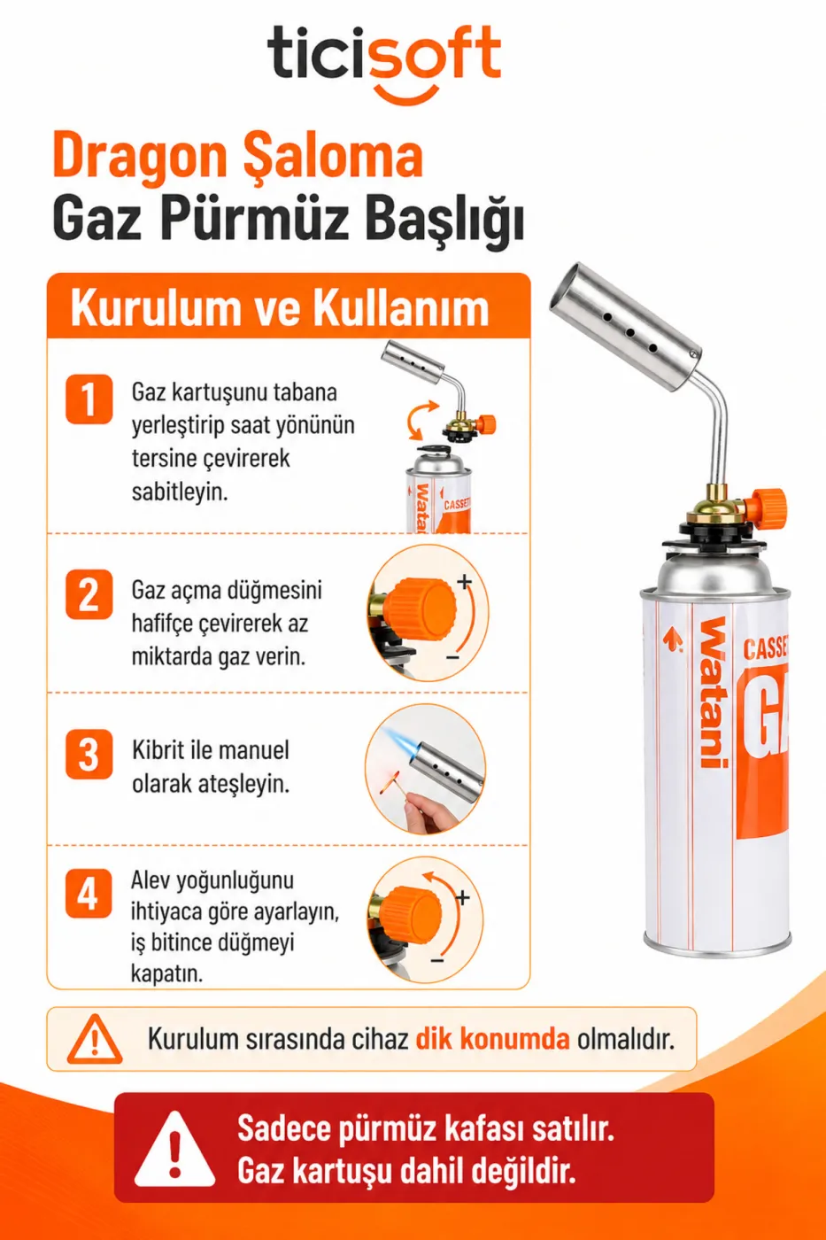 Dragon Şaloma Gaz Pürmüz Başlığı 1300°C Metal Alaşımlı Bütan Kamp Gazı Uyumlu Manuel