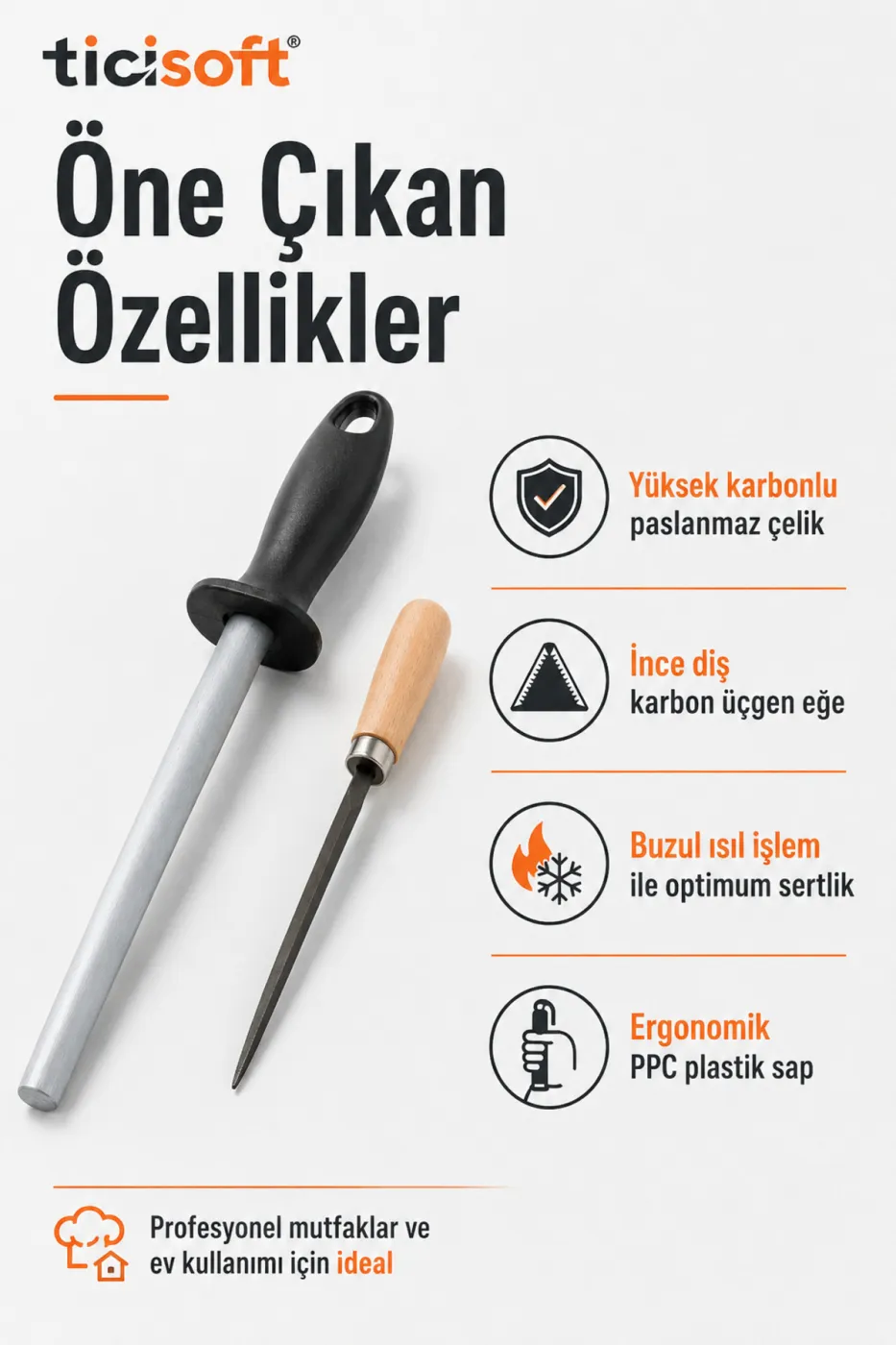 Bıçak Bileme Seti 37 cm Oval Masat ve 23 cm İnce Diş Karbon Üçgen Eğe