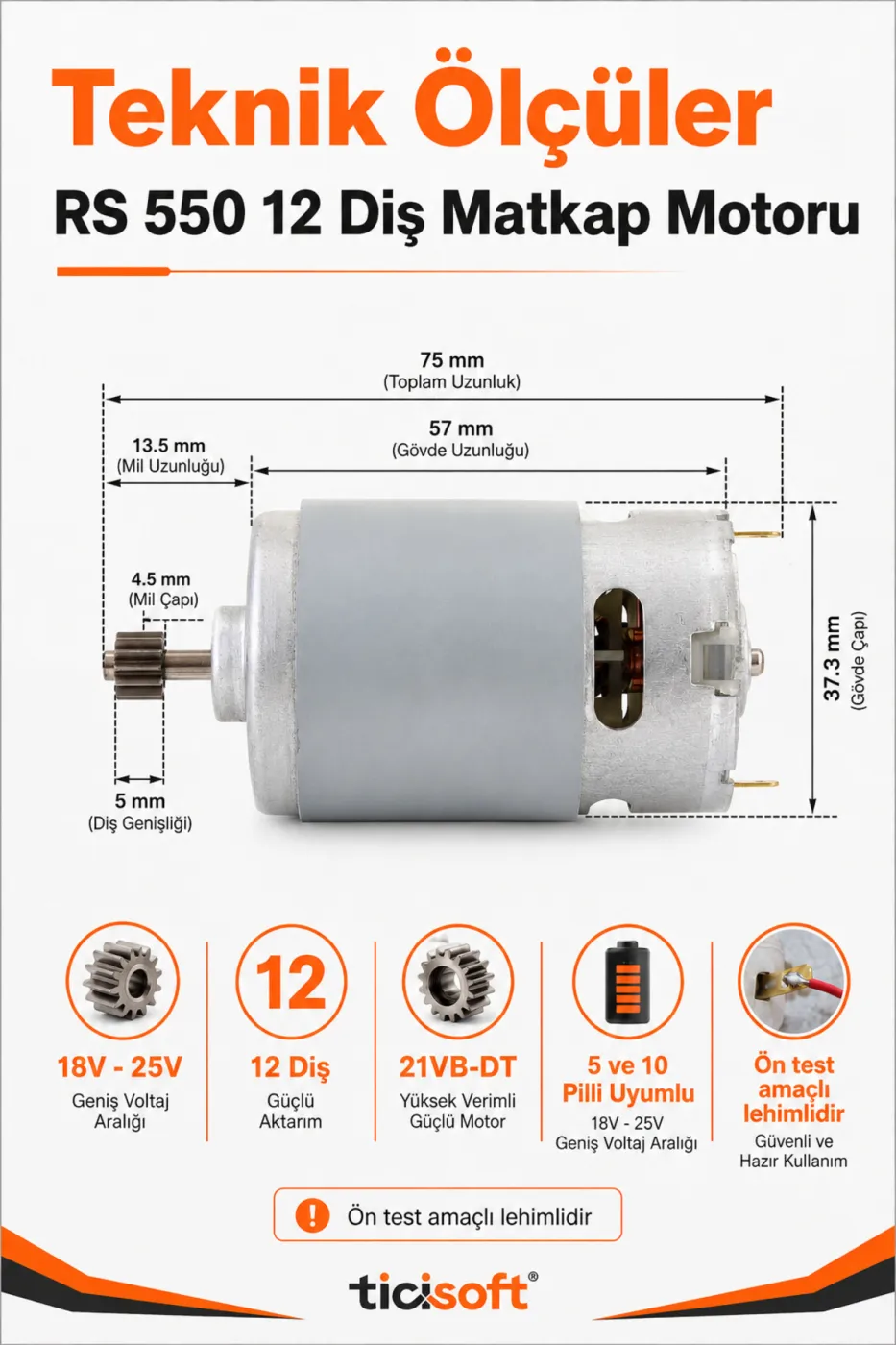RS 550 21VB-DT 12 Diş Şarjlı Matkap Motoru DC 18V-25V Akülü Matkap Yedek Motoru