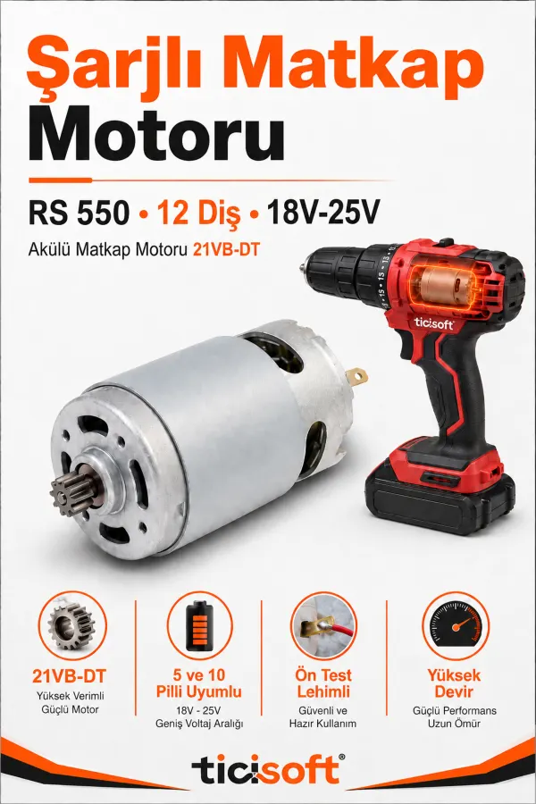 RS 550 21VB-DT 12 Diş Şarjlı Matkap Motoru DC 18V-25V Akülü Matkap Yedek Motoru
