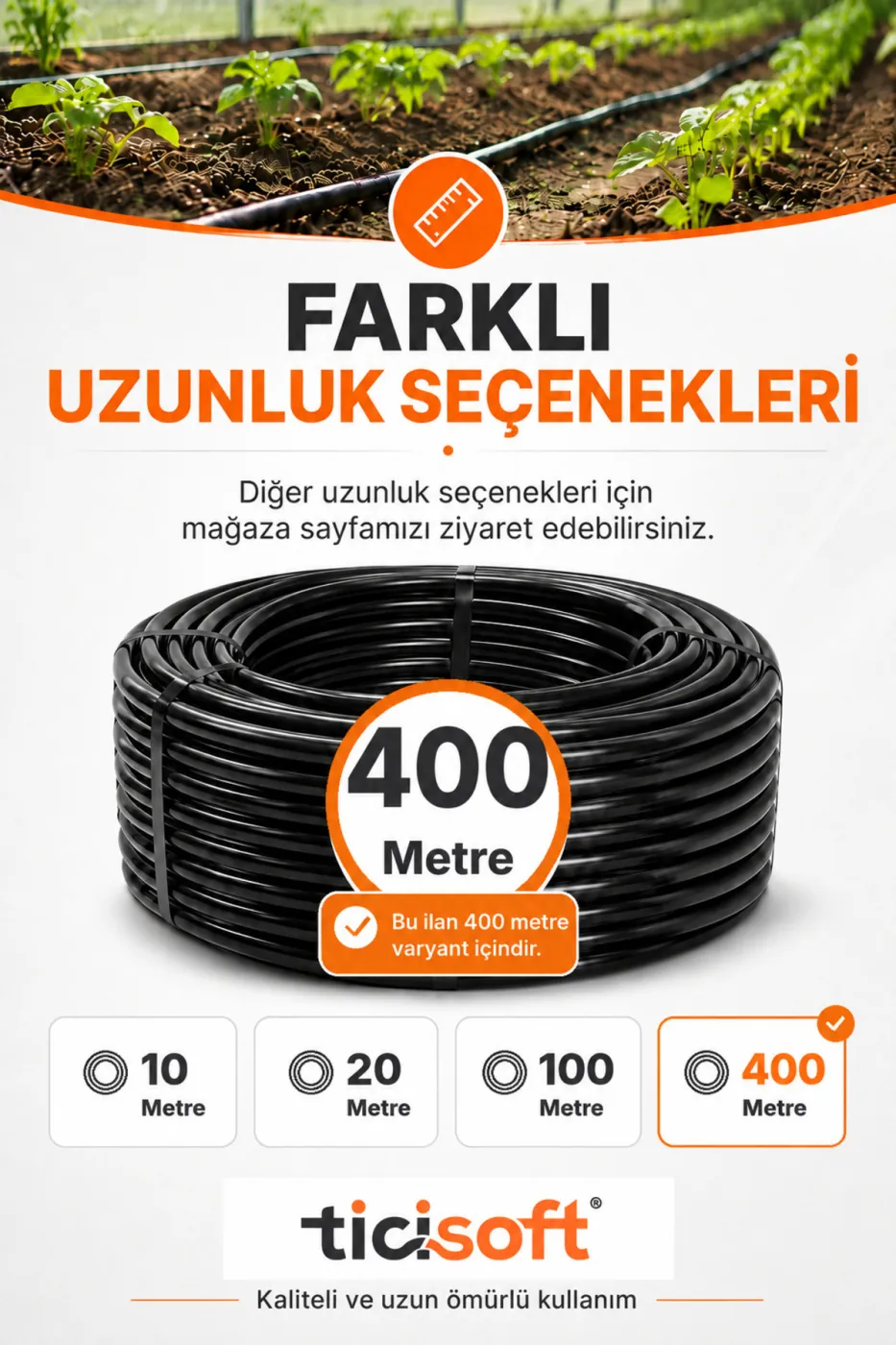 400 Metre 16 mm Deliksiz Damlama Sulama Hortumu Bahçe Sera Tarla Bitki ve Ağaç Sulama Borusu