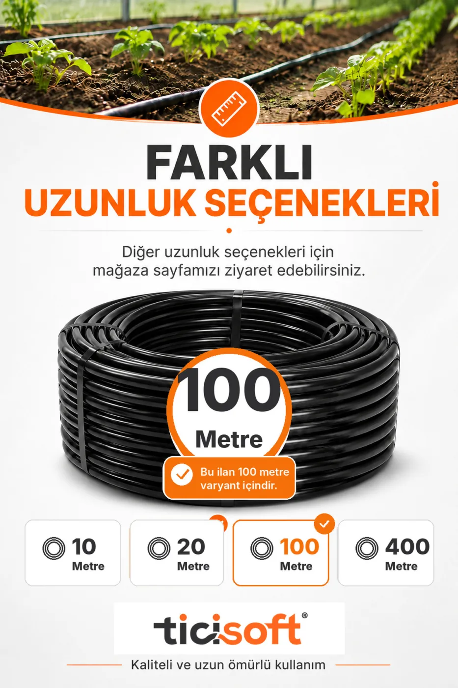 100 Metre 16 mm Deliksiz Damlama Sulama Hortumu Bahçe Sera Tarla Bitki ve Ağaç Sulama Borusu