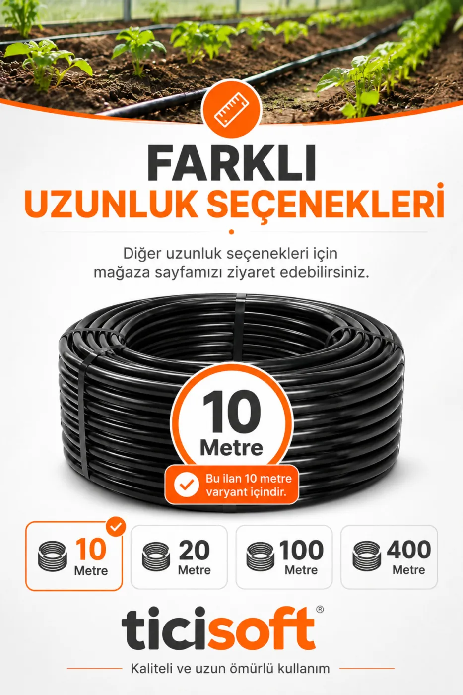 10 Metre 16 mm Deliksiz Damlama Sulama Hortumu Bahçe Sera Tarla Bitki ve Ağaç Sulama Borusu