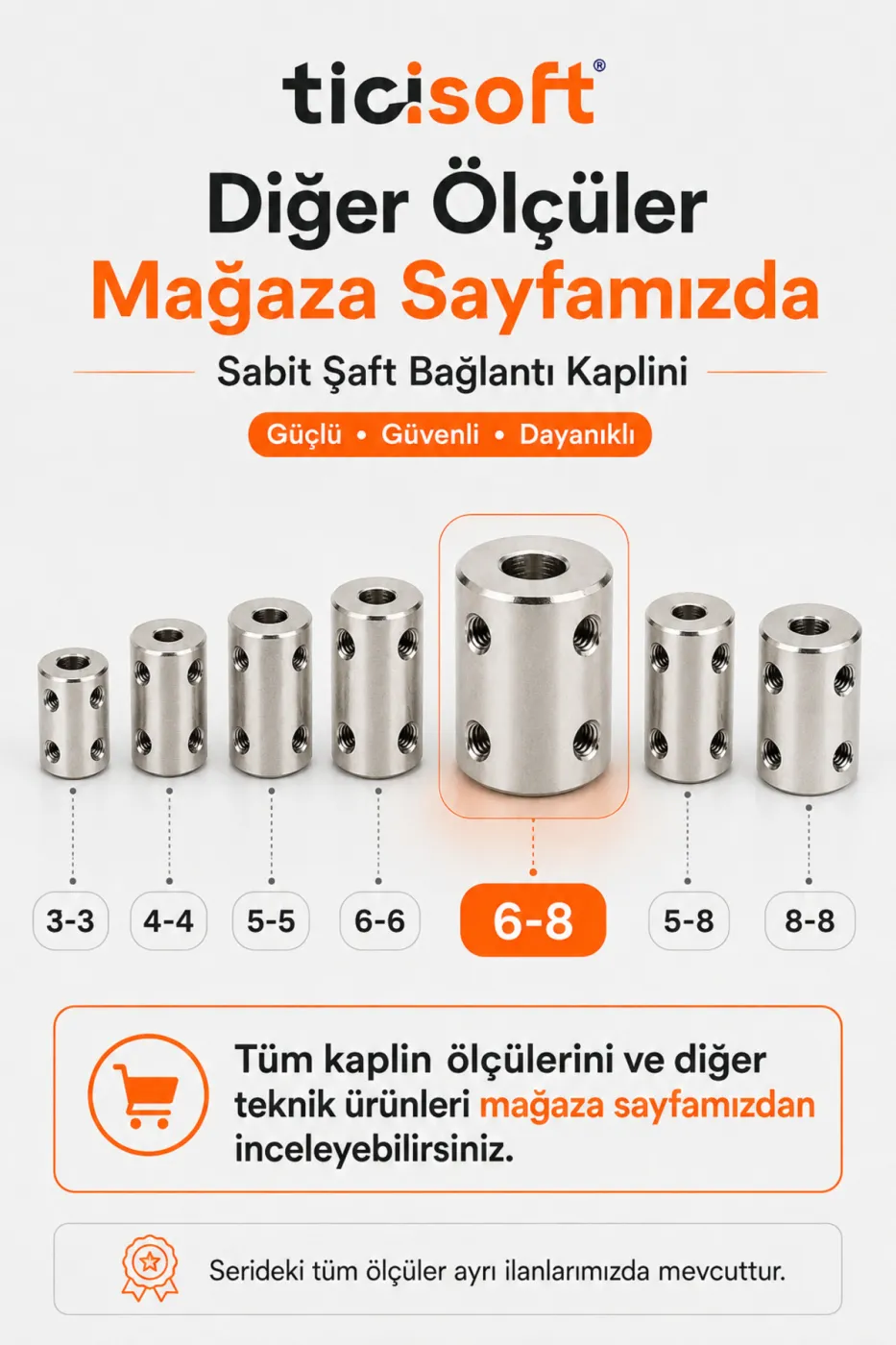 6-8 Motor Kaplini Sabit Şaft Bağlantı Kaplin Motor Pimi Çoğaltıcı 8mm Çelik 4 M4 Vidalı Alyanlı
