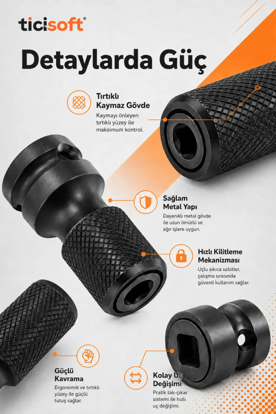 Darbeli Somun Sökme İçin Mandrenli Bits Adaptörü 1/2 Kare – 1/4 Hex 2’li Set