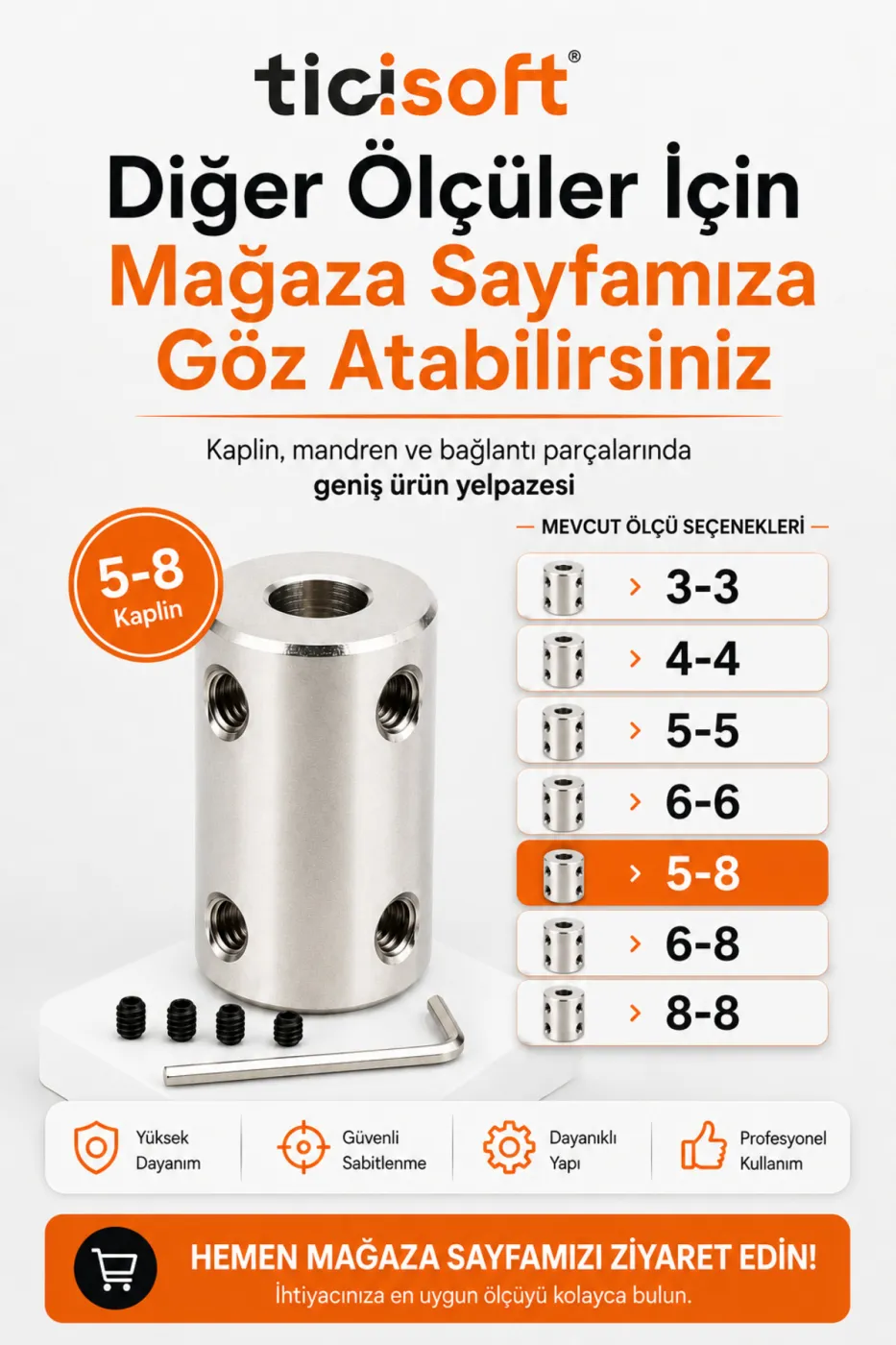 5-8 Motor Kaplini Sabit Şaft Bağlantı Kaplin Motor Pimi Çoğaltıcı Metal Çelik 4 M4 Vidalı Alyanlı