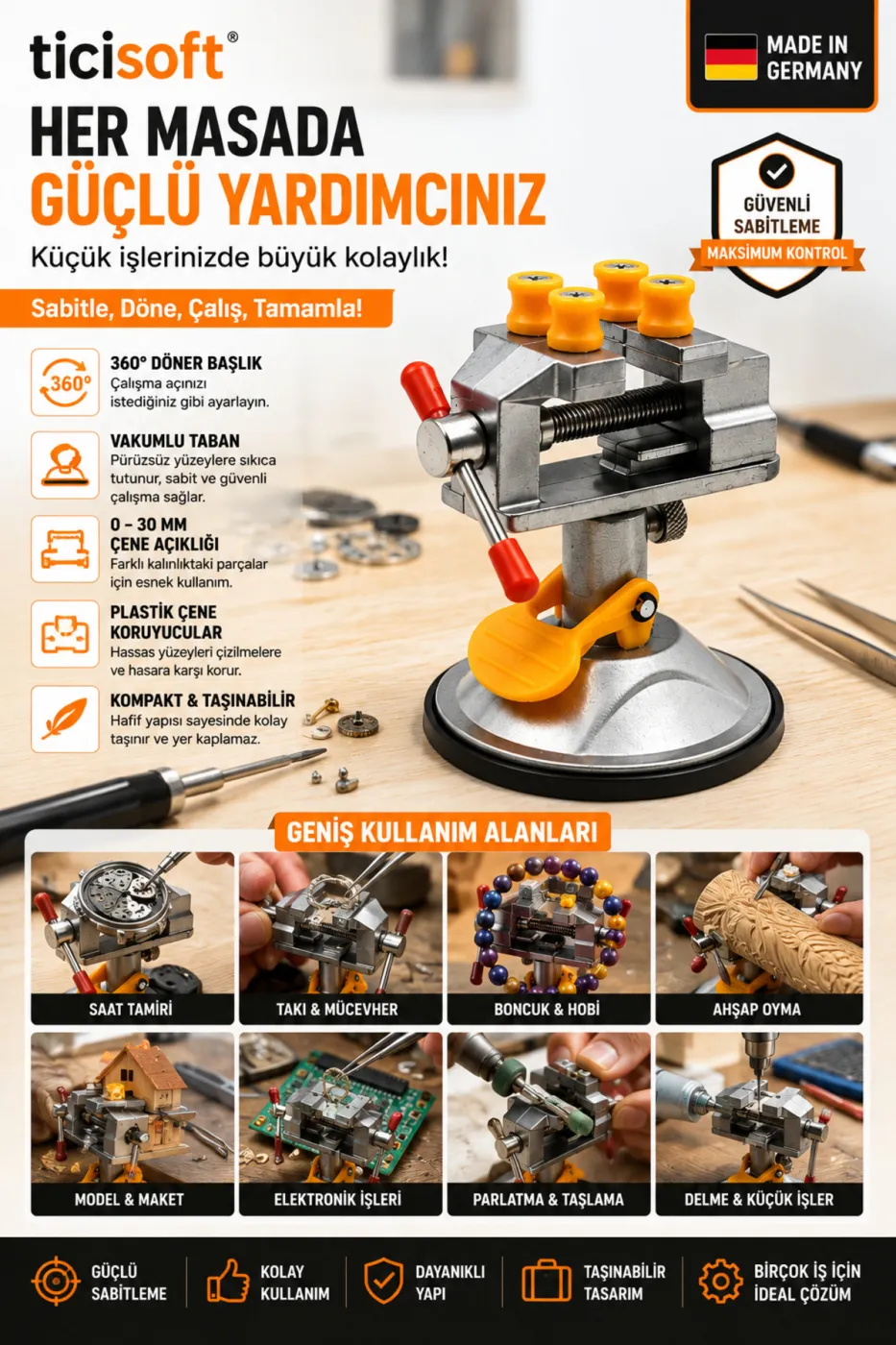 360 Derece Döner Vakum Tabanlı Mini Mengene – Saat, Takı, Boncuk ve Hobi İşleri İçin
