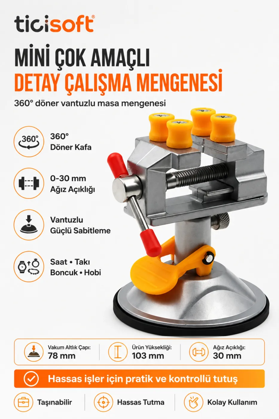 360 Derece Döner Vakum Tabanlı Mini Mengene – Saat, Takı, Boncuk ve Hobi İşleri İçin