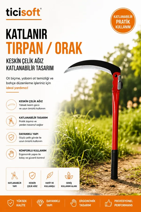 5 Parça Bahçe ve Tarla Bakım Seti Katlanır Orak Katlanır Testere Eğe Tırpan Taşı Eldiven