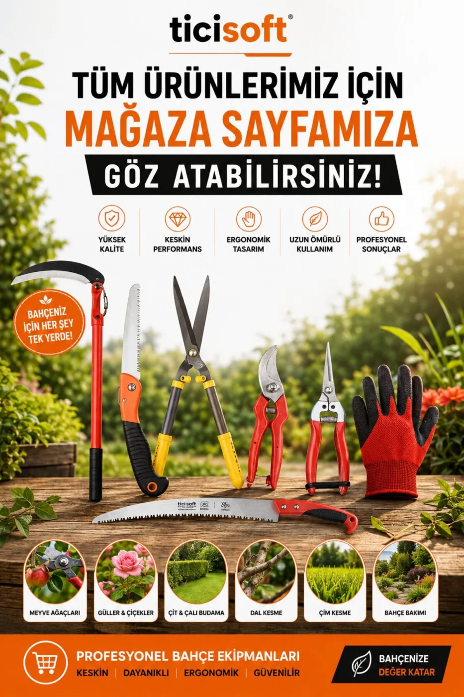 Profesyonel Bahçe Budama Seti Budama Makası Gül Makası Eldivenli 3'lü Set