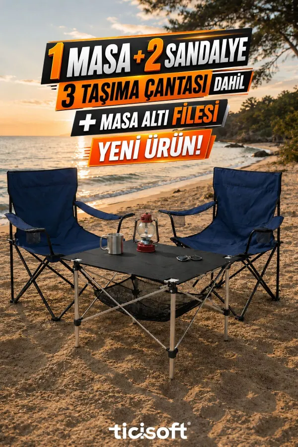 Fileli Kamp Masası Dayanıklı Taşıma Çantalı Bardaklıklı Kamp Sandalyesi Katlanabilir Hafif Taşınabilir Kamp Seti