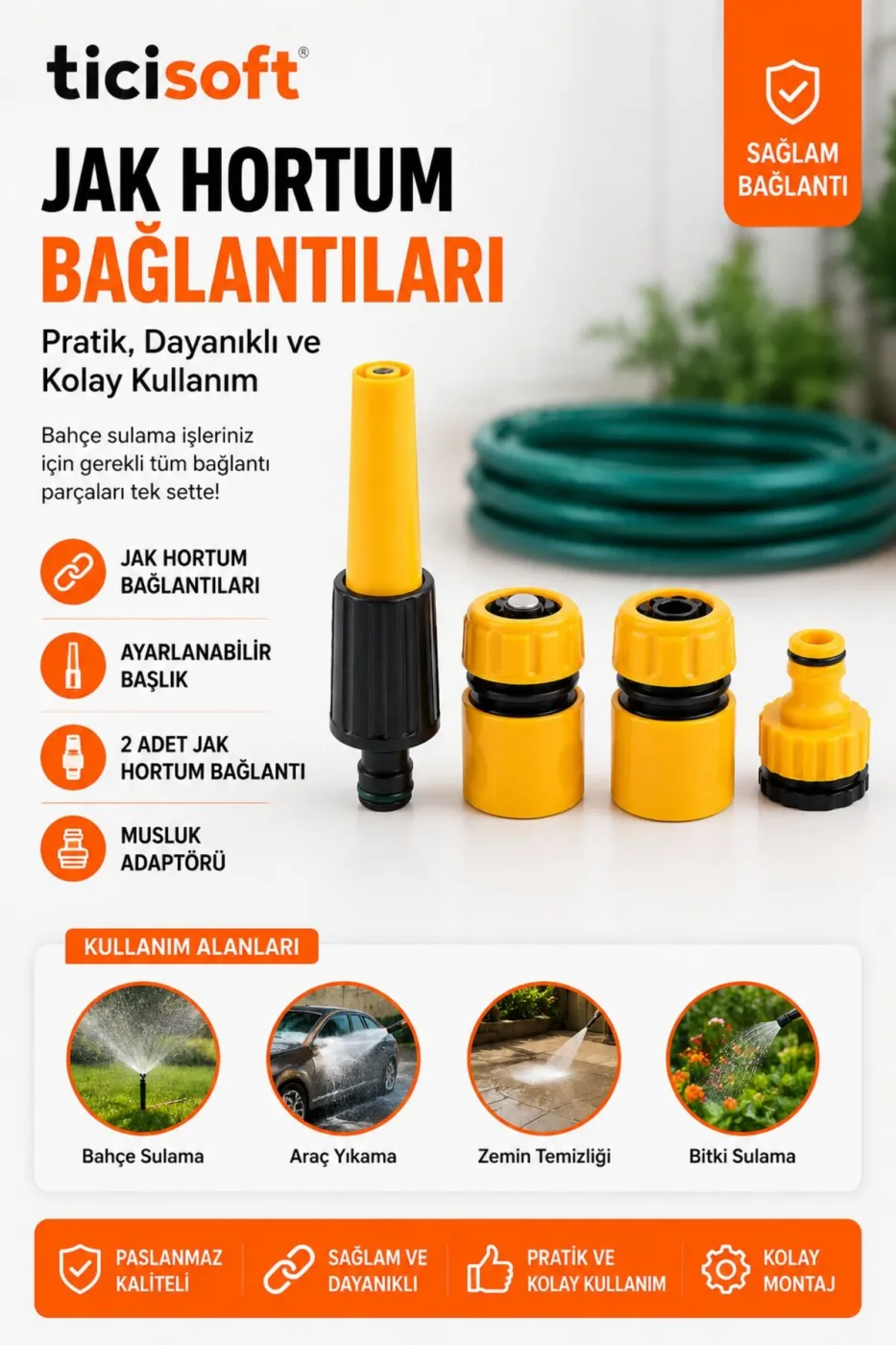 Hortum Asma Aparatı Seti 15 Metre Bahçe Hortumu Paslanmaz Duvar Tipi Hortum Askılığı Seti